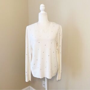 Kate Spade Rhinestone Ivory Long Sleeve Sweater - XL